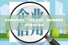 深圳市私家侦探：分手后的转机：揭秘挽回感情的可能性与策略